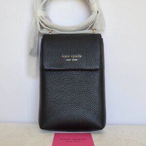 KATE SPADE Bradley North/South Pebbled Leather Phone Crossbody- Black color